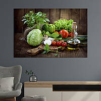Картина на полотні KIL Art для інтер'єру в вітальню Овочі й оливкова олія 80x54 см (279-1) z111-2024