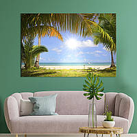 Картина на полотні KIL Art для інтер'єру в вітальню Сонце, пальми, пісок і море 80x54 см (411-1)