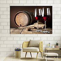 Картина на полотні KIL Art для інтер'єру в вітальню Бочка та келихи червоного вина 80x54 см (287-1)
