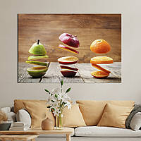 Картина на полотні KIL Art для інтер'єру в вітальню спальню Яблуко, груша й апельсин 80x54 см (290-1) z111-2024
