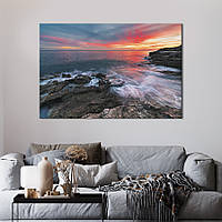 Картина на холсте KIL Art для интерьера в гостиную спальню Розовый закат на море 51x34 см (457-1) z111-2024