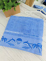 Большое пляжное полотенце Philippus Дельфины, Голубой, 90х150