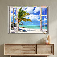 Картина на полотні KIL Art для інтер'єру в вітальню Вікно на тропічний пляж 120x80 см (443-1)