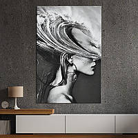 Картина в офис KIL Art Чёрно-белая абстракция девушка и море 51x34 см (2art_32) z111-2024