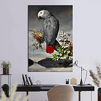 Картина в офис KIL Art Серый попугай жако на цветущей ветке 51x34 см (2art_49) z111-2024