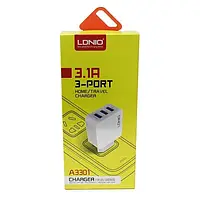 Сетевое зарядное устройство для телефона, смартфона на 3USB + кабель MicroUSB Android LDNIO A3301 |3USB, 3.1A|