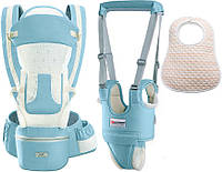 Хіпсит ерго-рюкзак кенгуру-переноска + дитячі рукави-ходунки + слинявчик Baby Carrier 20 кг 6 в 1 М'ятний