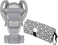Хипсит эрго-рюкзак кенгуру переноска + компактный пеленальный матрасик Baby Carrier 20 кг 6 в 1 Серый
