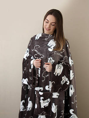 Плед з рукавами та кишенею ТЕТ Кіт Саймона кавовий 160х210см., фото 1