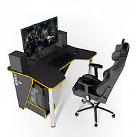 Игровой стол ZEUS IGROK-3L, черный/желтый с LED подсветкой z13-2024