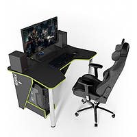 Игровой стол ZEUS IGROK-3L, черный/зеленый с LED подсветкой z13-2024