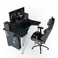 Игровой стол ZEUS IGROK-3L, черный/синий с LED подсветкой z13-2024