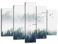 Модульная картина Декор Карпаты в гостиную / спальню Птицы над туманным лесом 80x125 см MK50075 z16-2024