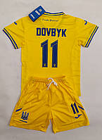 Футбольная форма детская Dovbyk 11 сборная Украина желтая и синяя, Слава Украине Героям Слава Желтый