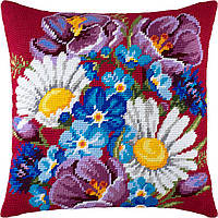 Набір для вишивання декоративної подушки Чарівниця Букет із польових квітів 40×40 см V-137 HH, код: 7243091