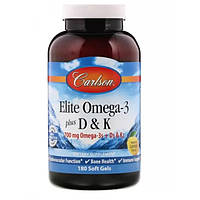 Омега 3 Carlson Labs Elite Omega-3 Plus D & K 180 Soft Gels Natural Lemon Flavor z112-2024