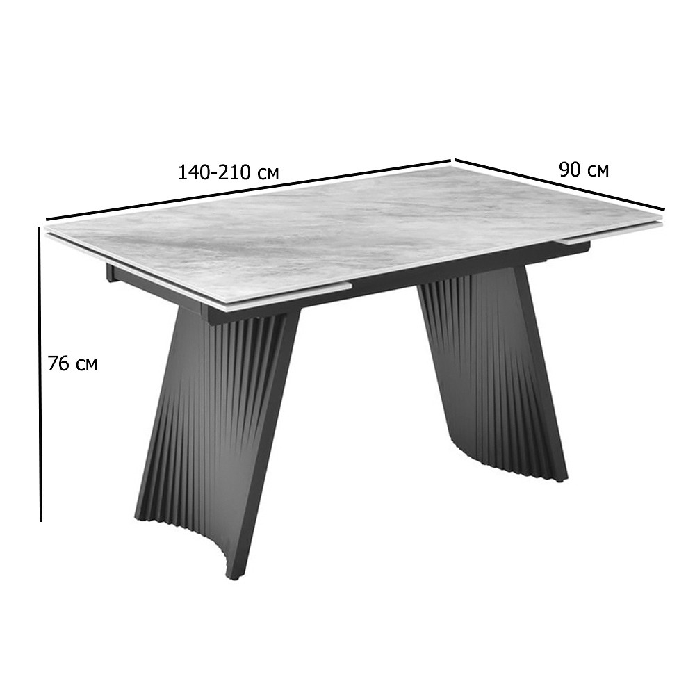 Стіл з керамічною стільницею ТМL-985 140-210х90 см ребекка грей розкладний на чорних ніжках в зал, фото 1