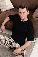 Клетчатые домашние штаны мужская футболка черная Cosy T280