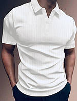 Стильная мужская белая футболка поло однотонная, летняя мужская футболка с воротником трикотаж-рубчик