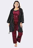 Комплект Хлоя супер батал халат+майка+брюки Ghazel 17111-11 88 Черный халат Бордовый комплект QT, код: 7358008