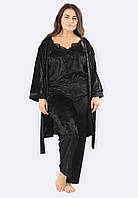 Комплект Хлоя супер батал халат+майка+брюки Ghazel 17111-11 88 Черный 54 QT, код: 7358018