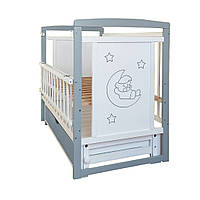 Кровать детская Baby Comfort TEDDY бело-серая с ящиком и маятником 124*64*92 см z16-2024