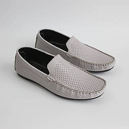 Світло сірі літні мокасини шкіряні з перфорацією чоловіче взуття повсякденне Rosso Avangard M4 PerfGrey