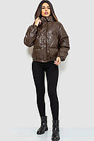 Куртка женская из эко-кожи на синтепоне 129R075 Темно-коричневый Ager L QT, код: 8388544