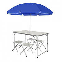 Набор туристический раскладной стол со стульями с зонтом 1.8 м Easy Campi в чемодане Белый z19-2024