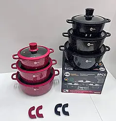 Набір посуду з антипригарним гранітним покриттям та кришками Higher Kitchen НК 325 (8 предметів)