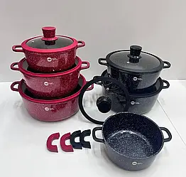 Набір посуду з антипригарним гранітним покриттям та кришками Higher Kitchen НК 325 (8 предметів)