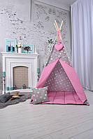 Вигвам для девочки со звёздачками детская палатка Wigwamhome 110*110*180 см Розовый (N-005-1601) z19-2024