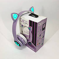 Бездротові навушники з котячими вушками і RGB підсвічуванням Cat VZV 23M. Колір: фіолетовий TOS