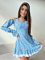 Легкое платье из натуральной ткани с очень красивым дизайном синий TRA