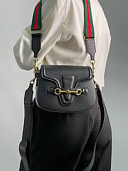 Жіноча сумка Гуччі чорна Gucci Black Lady Web Leather Shoulder Bag