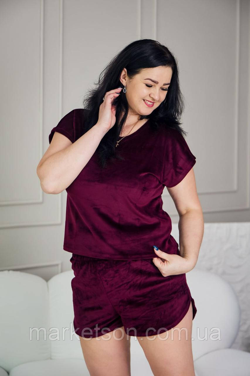 Велюрова піжама домашній костюм футболка і шорти р.2XL,3XL