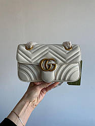 Жіноча сумка Гуччі біла Gucci White Marmont Mini Shoulder Bag, Gold Hardware