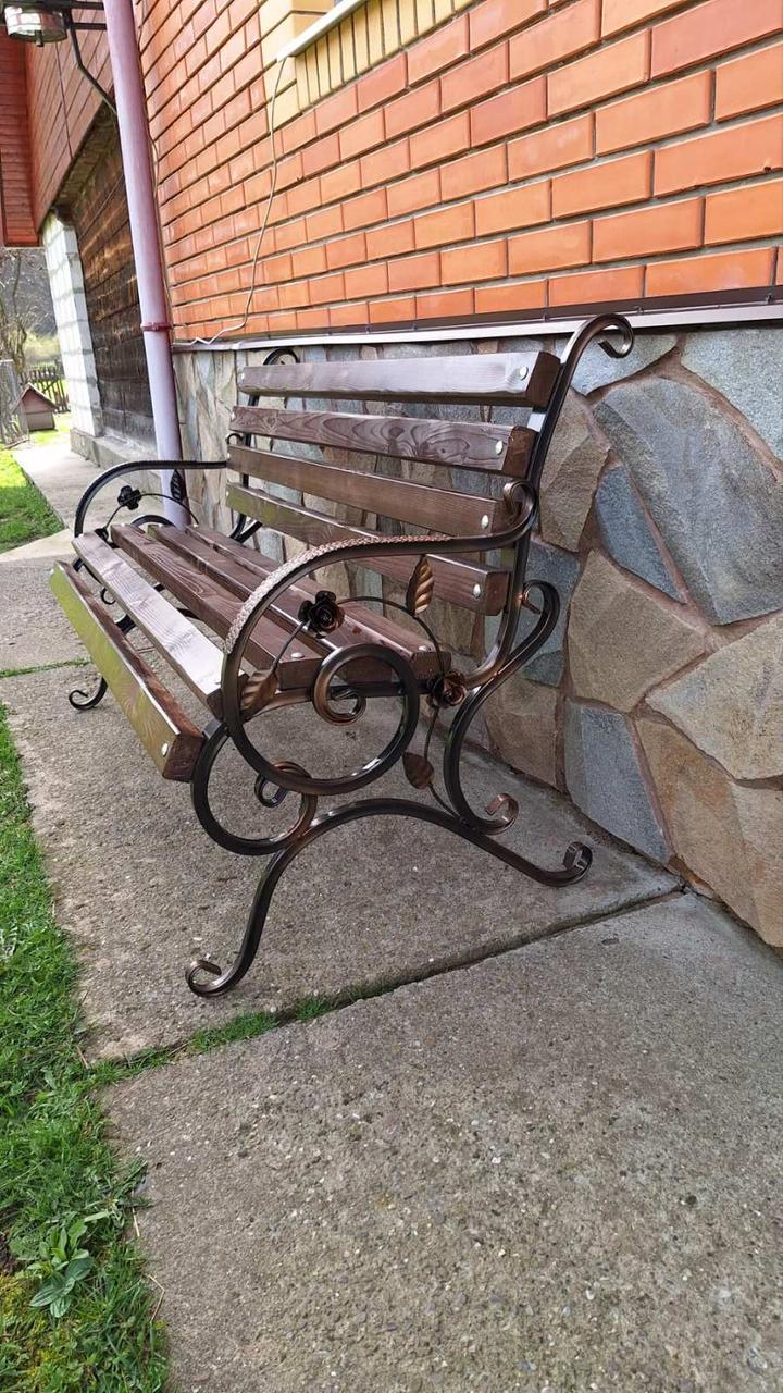 Лавка садова 170см з спинкою для саду дому дачі колір горіх, фото 1