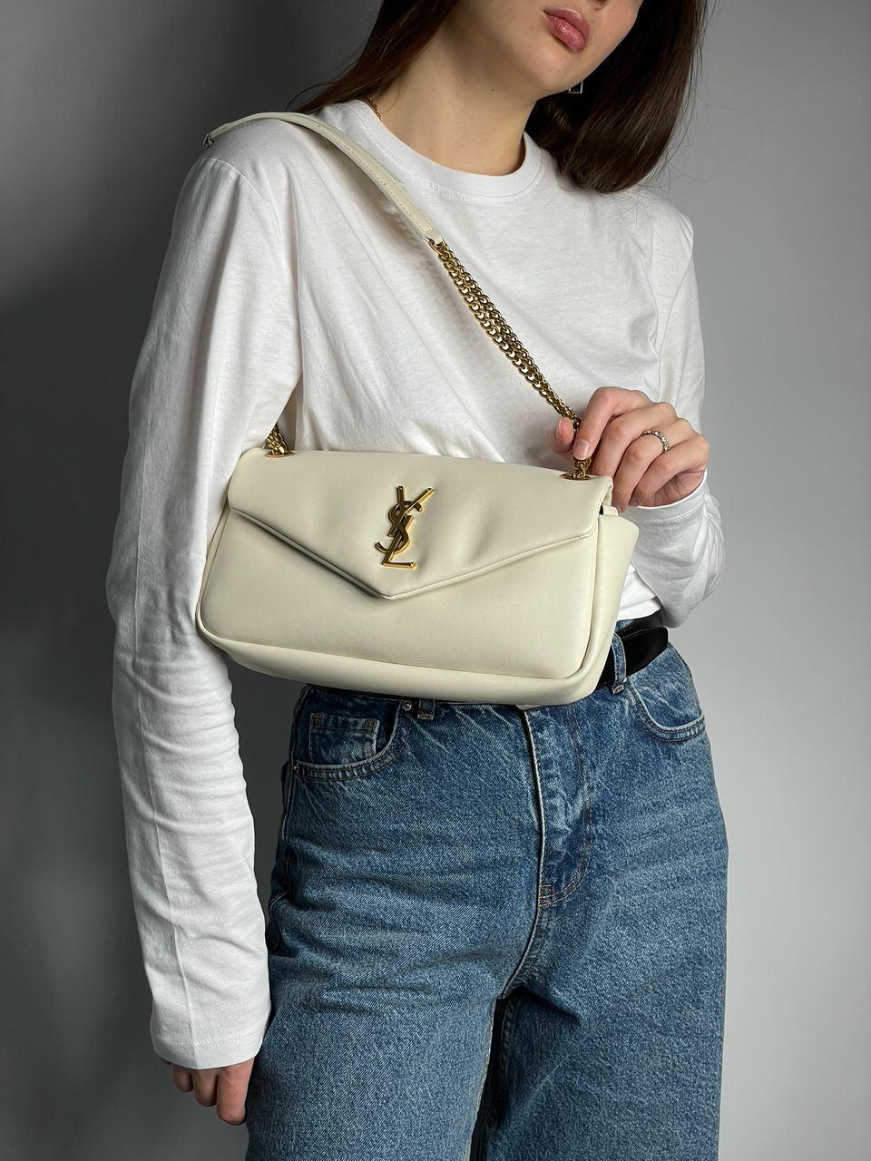 Жіноча сумка Ів Сен Лоран бежева Yves Saint Laurent Beige Calypso In Plunged Lambskin