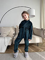 Домашний детский костюм комплект велюровый: смагард, капучино, лаванда, электрик, слива, оливка смагард, 128-134
