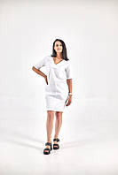 Медицинское женское платье Сидни прямое с коротким рукавом белое, одежда медперсонала р.42