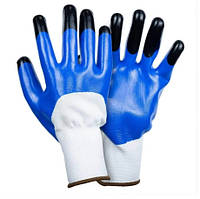 Перчатки с нитриловым покрытием, усиленными пальцами, синие, размер 10 (40077)