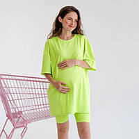 Футболка для беременных и кормящих мам размер XXL Оверсайз цвет Салатовый неон