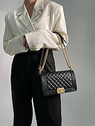 Жіноча сумка Шанель чорна Chanel Medium Boy Black/Gold