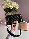 Жіноча сумка Шанель чорна Chanel Medium Boy Black/Gold, фото 4