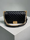 Жіноча сумка Шанель чорна Chanel Medium Boy Black/Gold, фото 6