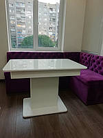 Обеденный стол Бостон Т (Boston T) на кухню Белий white/стекло белое 1100(1450)х700 от компании ДЖЕМ
