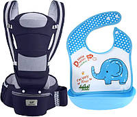 Хипсит эрго-рюкзак кенгуру переноска слюнявчик-трансформер Baby Carrier 20 кг 6 в 1 Темно-син ET, код: 7661659