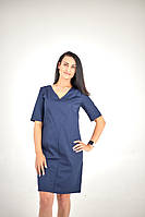 Медицинское женское платье Сидни прямое с коротким рукавом синие, одежда медперсонала р.42