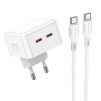 Мережевий зарядний пристрій BOROFONE BA76A Source dual port PD35W(2C) charger set(Type-C to Type-C) White